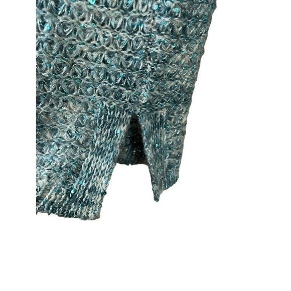 Chicos Sweater Women L Blue Cowl Neck Pullover Knit Sequin Tunic Festive Neutral - Picture 7 of 12